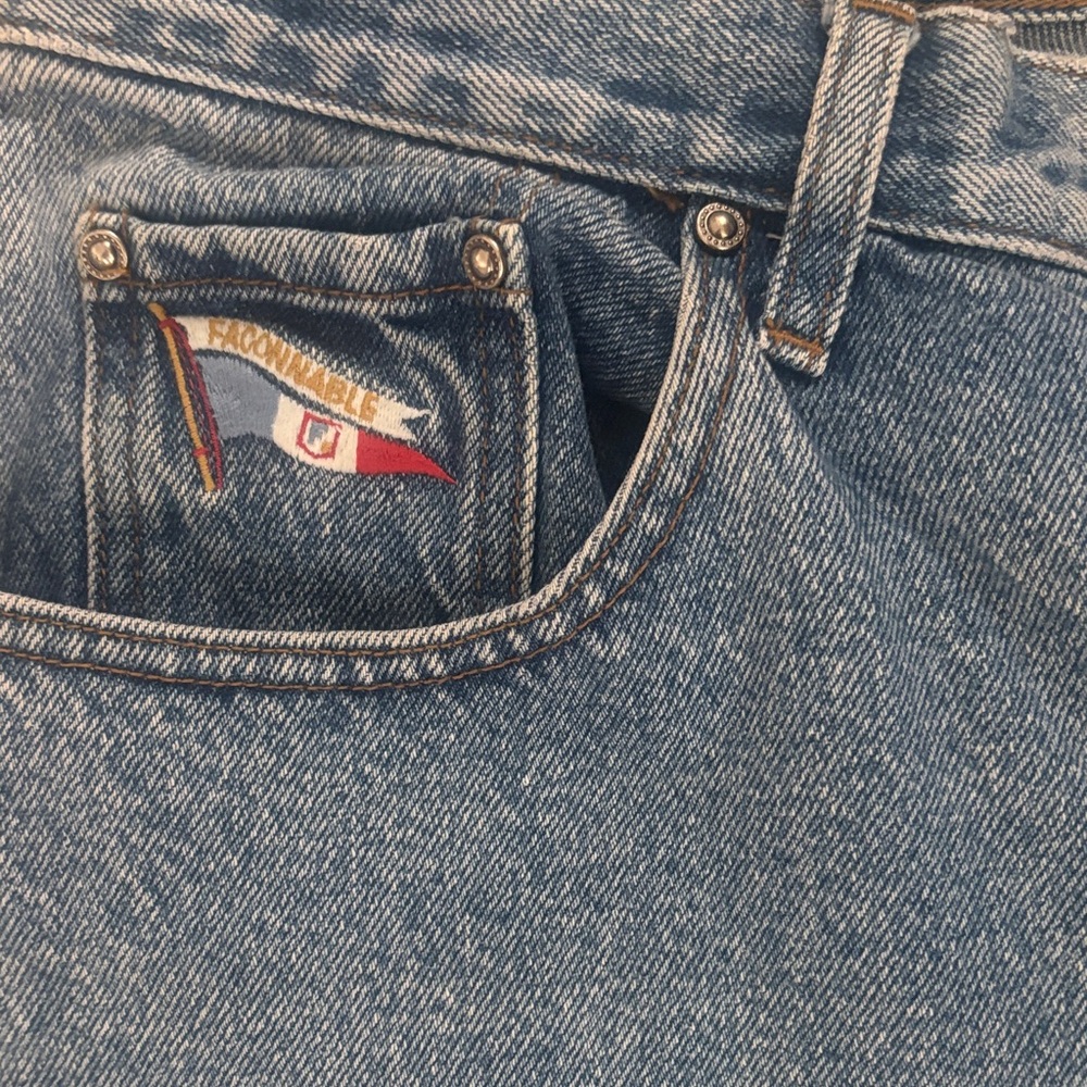 Facconable Light Blue Boot Cut Jeans with Flag Detail